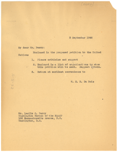 Letter from W. E. B. Du Bois to Leslie S. Perry