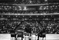 Stokely Carmichael at Hill Auditorium - view from back of stage over crowd, 27 September 1966 (Negative 35-35A)