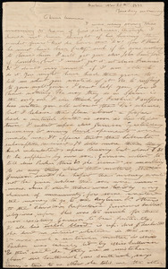 Thumbnail for Incomplete letter from Deborah Weston, Boston, [Mass.], to Anne Warren Weston, Nov. 20th, 1838, Tuesday morning