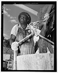 Tennessee Valley Authority. Construction of Douglas Dam.  Negro bucket man at TVA's new Douglas Dam on the French Broad River. This dam will be 161 feet high and 1,682 feet long, with a 31,600 acre reservoir area extending forty-three miles upstream. With a useful storage capacity of approximately 1,330,000 acre-feet this reservoir will make possible the addition of nearly 100,000 kilowatts of continuous power to the TVA system in dry years and almost 170,000 kilowatts in the average year