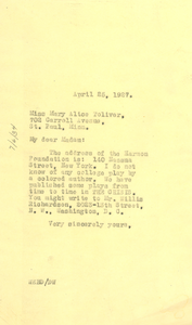 Letter from W. E. B. Du Bois to Mary Alice Toliver