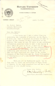 Letter from Dorothy Porter to W. E. B. Du Bois