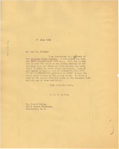 Letter from W. E. B. Du Bois to Robert Pelham