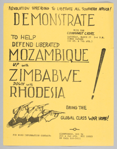 Flyer advertising demonstration in support of liberating Southern Africa