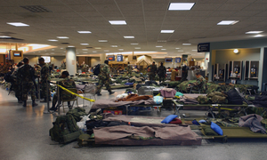 At the New Orleans Louis Armstrong International Airport (MSY) a medical clinic and sanctuary for those who have endured the hardships and suffering caused by hurricane Katrina is setup on the first level of the airport structure by medical and military personnel for general treatment and minor surgery. Military medical specialists and civilian volunteers live in and provide medical treatment and minor surgery in a secure area of the airport