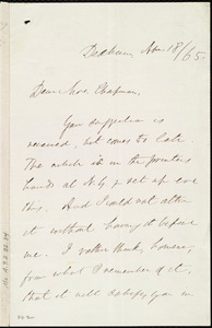 Letter from Edmund Quincy, Dedham, [Mass.], to Maria Weston Chapman, Apr[il] 18 / [18]65