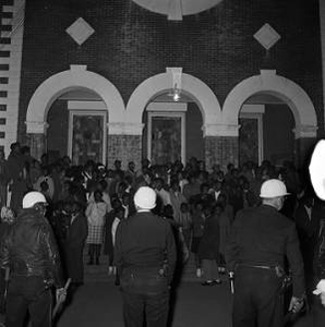 Police officers blocking an attempted night march from Brown Chapel AME Church in Selma, Alabama.