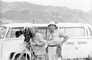 Eliot Elisofon and cameraman George Bracher filming wildlife, Virunga National Park, Congo (Democratic Republic)