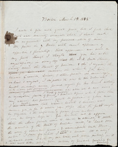 Rough draft of letter from Anne Warren Weston, Boston, to Nathaniel Peabody Rogers, March 14, 1845