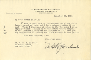 Letter from Melville J. Herskovits to W. E. B. Du Bois