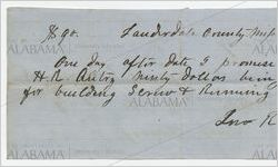 Receipt for payment from John R. Cocke, Lauderdale County, Mississippi, to H. R. Autry, May 18, 1858