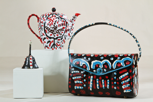 Handbag, bell, teapot