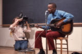 James "Son" Thomas, Leland, Mississippi and Yale. Archie Green and Ray Lum, festival in Washington, D.C. 1974. (Son Thomas and Archie Green)