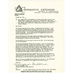 Letter from Winifred Eastwood, Head of the Extension Division of Home Economics, about seminar Understanding self and race