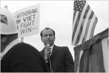 Alabama Grand Dragon James Spears speaking at a Ku Klux Klan rally in Montgomery, Alabama, from the back of a pickup truck.