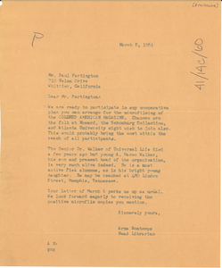 Letter from Fisk University Library to Paul Partington