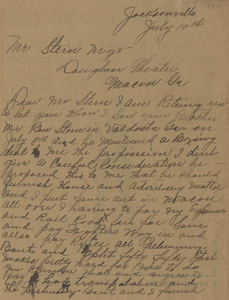 Letter: Jacksonville, Florida to Ben Stern [i.e., Stein], Macon, Georgia, 1927 July 10