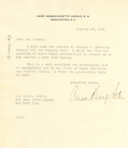 Letter from Anson Phelps Stokes to W. E. B. Du Bois