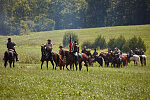 Scene during one of several battle re-enactments, held each American Independence Day Weekend, of the decisive 1863 Battle of Gettysburg in Pennsylvania, which turned the tide of the American Civil War against the Confederacy