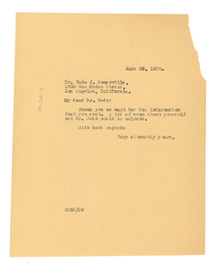 Letter from W. E. B. Du Bois to Vada Somerville