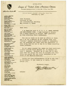 Letter from Alfred J. Hernandez to Pete Tijerina - 1967-02-04