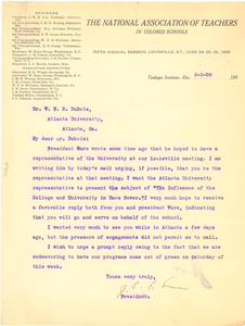 Thumbnail for Letter from The National Association of Teachers in Colored Schools to W. E. B. Du Bois