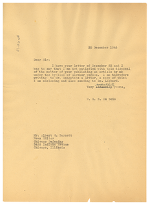 Letter from W. E. B. Du Bois to Chicago Defender