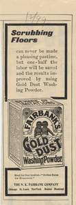 Scrubbing Floors. [Print advertising.]