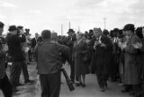 Journalists speaking with civil rights marchers on the south side of the Edmund Pettus Bridge in Selma, Alabama, on Turnaround Tuesday.