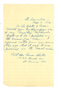 Letter from Ruth Gaines Shelton to Editor of the Crisis