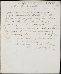 A. Wilson, Augusta, Ga., autograph note signed to Ziba B. Oakes, 8 December 1856