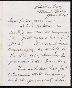 Letter from Samuel May, Jr., Leicester [Mass.], to William Lloyd Garrison, Mond. Eveg., June 3 / 18[61]