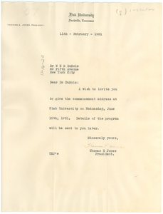 Letter from Fisk University to W. E. B. Du Bois