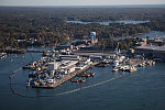 An October 2017 aerial view of the Portsmouth Naval Shipyard, often called the Portsmouth Navy Yard, a United States Navy shipyard located in Kittery on the southern boundary of Maine across from the city of Portsmouth, New Hampshire