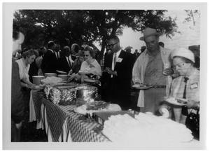 Lyndon Johnson in a Catered Food Line