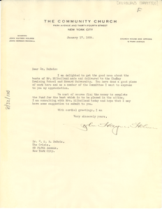 Letter from John Haynes Holmes to W. E. B. Du Bois