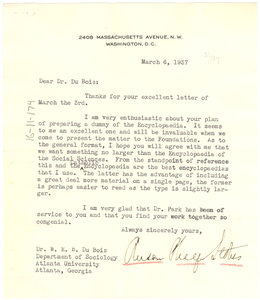 Letter from Anson Phelps Stokes to W. E. B. Du Bois