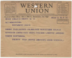 Telegram from Socorro Rojo Juventud Comunista Unión Sindical in Bogotá, Colombia, to Gobernador in Montgomery, Alabama.