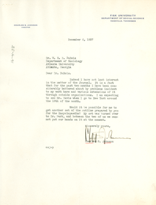 Letter from Fisk University to W. E. B. Du Bois