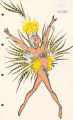 Costume design drawing, yellow and black feathered showgirl costume, Las Vegas, 1981