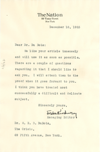 Letter from The Nation to W. E. B. Du Bois