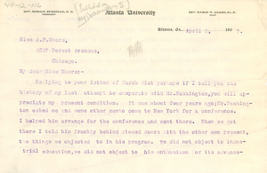 Letter from W. E. B. Du Bois to Joanna P. Moore