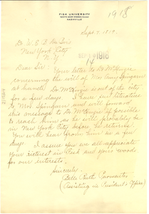 Thumbnail for Letter from Fisk University to W. E. B. Du Bois