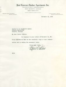 Letter from Dunbar Apartments to W. E. B. Du Bois