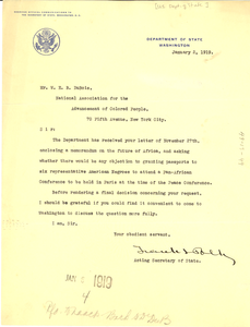 Letter from United States Department of State to W. E. B. Du Bois