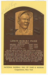 Postcard of Satchel Paige Baseball Hall of Fame plaque