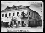 American Red Cross Headquarters Podgoritza, Montenegro. Capt. C.C. Pratt, Makato, Minn., Miss E.C. Pearcem, Baltimore, Md., Lt. E.N. Tuckerman, Boston, Mass. on the balcony