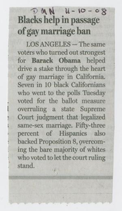 Clipping: Blacks help in passage of gay marriage ban