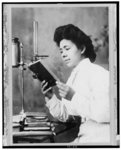 [African American woman, half-length portrait, facing left, reading book]