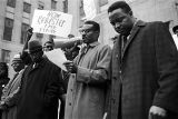 Fred Shuttlesworth speaking at a voter registration rally outside the Jefferson County courthouse in Birmingham, Alabama.